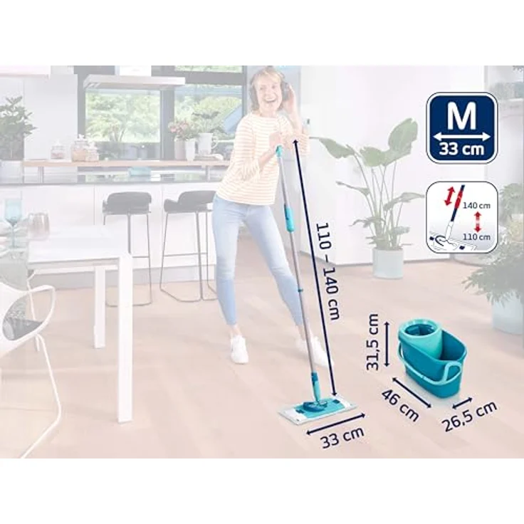 Leifheit Wischmopp Set CLEAN TWIST M Ergo (micro duo) + SUPERDUSTER M, mit 99% Keimreduktion, waschbaren Bezügen und teleskopierbarem Stiel – Bild 2