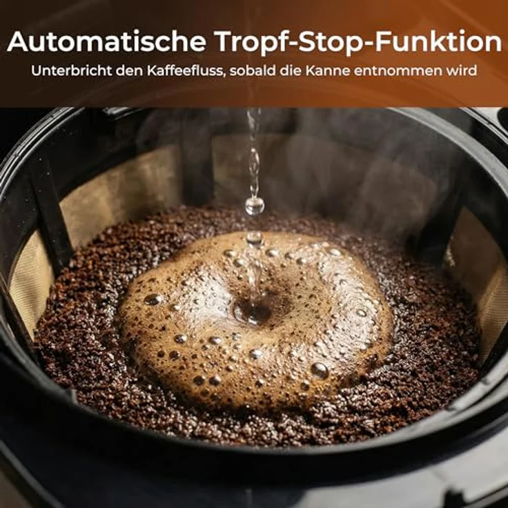 KLAMER Filterkaffeemaschine mit Thermoskanne, 1,25L für bis zu 10 Tassen, Startzeitvorwahl & Tropf-Stopp, 1000 Watt, Edelstahl – Bild 3