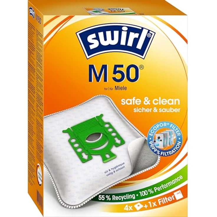 Swirl M50 AirSpace Staubsaugerbeutel, 4er Pack mit MicroPor® Plus Anti-Allergen-Filter, ressourcenschonend und 100% recycelbar – Bild 1