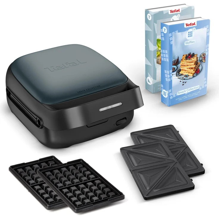 Tefal SW862BF0 Snack Collection, Waffeleisen mit 700 Watt Leistung und rechteckiger Waffelform, Schwarz