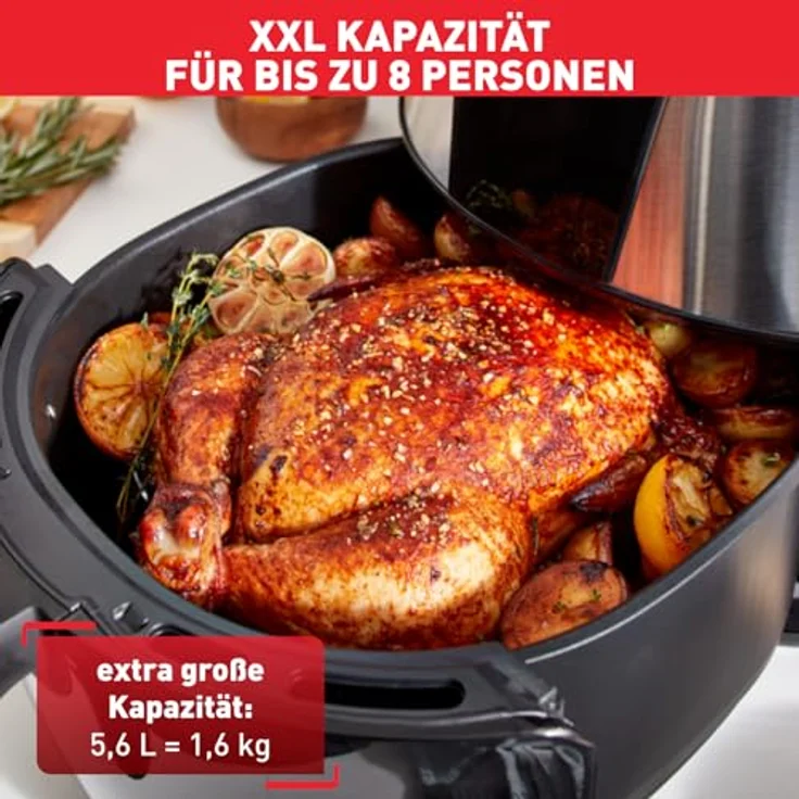 Tefal EY701D Easy Fry XXL Heißluftfritteuse 1700 Watt, Fassungsvermögen: 1,6 kg, Timer, 8 automatische Menüs Schwarz-Edelstahl – Bild 6