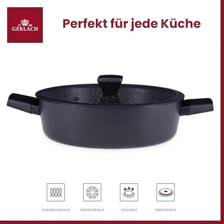 Gerlach Granitex Topf Kochtopf Keramik Beschichtet Induktionsgeeignet Schwarz 28 cm 4,4 L – Bild 3