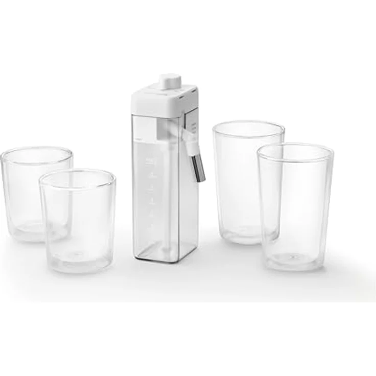 DELONGHI DLSC032 LatteCrema Cool Zubehörset, transparente Karaffe mit 4 doppelwandigen Thermogläsern für kalte Milchgetränke – Bild 4