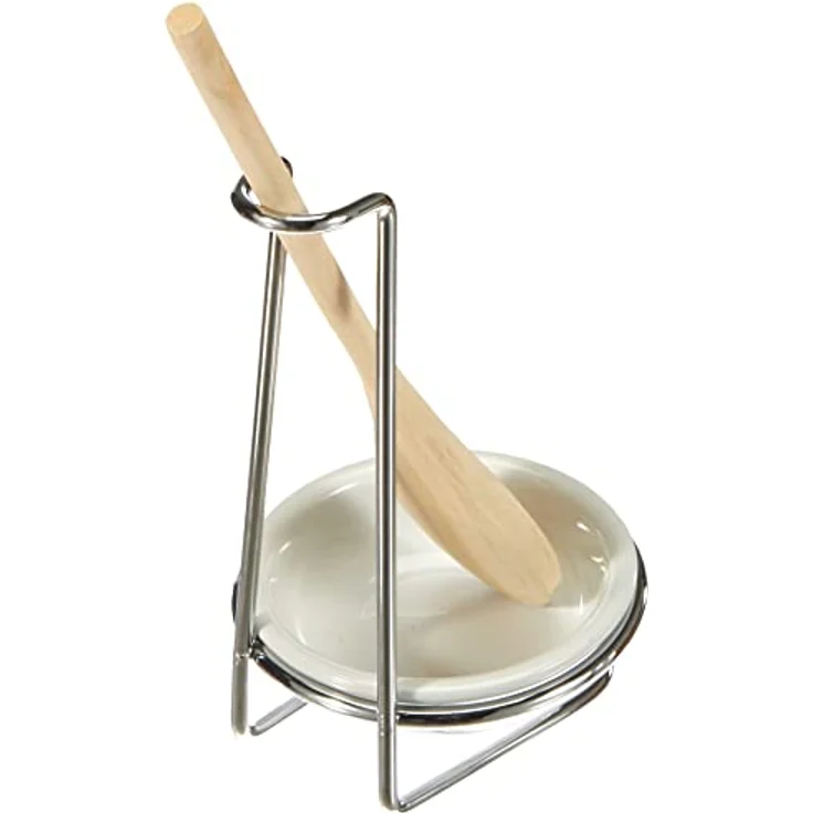 Küchenprofi Kochlöffelständer aus rostfreiem Edelstahl inkl. Porzellan-Schälchen und Holzlöffel, H: 16 cm, Ø 11 cm, Kochlöffelablage – Bild 2