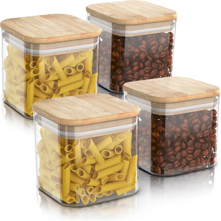 Arendo Vorratsgläser 4x0,8L, Glasbehälter-Set aus Borosilikatglas mit Bambusdeckel, luftdicht, hitzebeständig, mikrowellengeeignet, umweltfreundlich