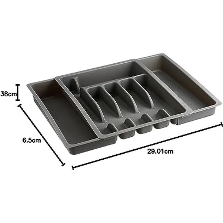 Kesper 30087 Besteckkasten ausziehbar, Kunststoff, Maße: 29-50 cm x 38 x 6.5 cm, grau – Bild 2