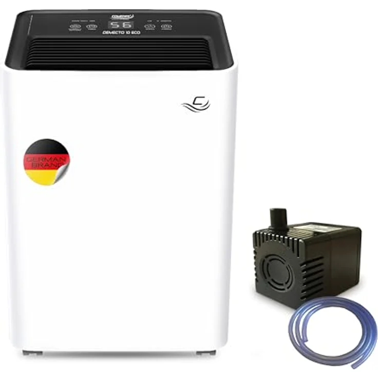 Comedes Demecto 10 eco Luftentfeuchter (10l/24h) mit PowerDrain Kondensatpumpe, geräuscharm und energieeffizient für Räume bis 50 m², inkl. 3m Schlauch – Bild 1