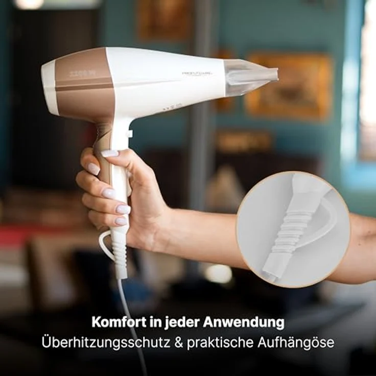 ProfiCare PC-HT 3010 Kompakter Haartrockner, 3 Temperatur--Leistungsstufen, Ionisierungsfunktion, 2 Gebläsestufen, Cool Shot, Weiß-Champagner – Bild 5
