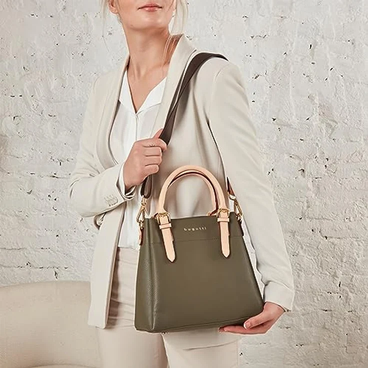 Bugatti Ella, Damen Kurzgrifftasche in Grün, leichte Handtasche mit Schulterriemen und mehreren Fächern – Bild 7