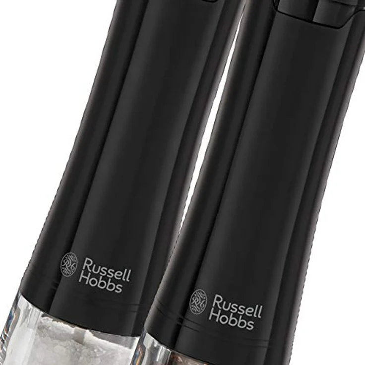 Russell Hobbs Salz und Pfeffer Mühle elektrisch Set, schwarz, Keramikmahlwerk, Mahlgrad einstellbar fein bis grob, LED Beleuchtung, batteriebetrieben, zwei Bodendeckel, Gewürzmühlen, 28010-56 – Bild 6
