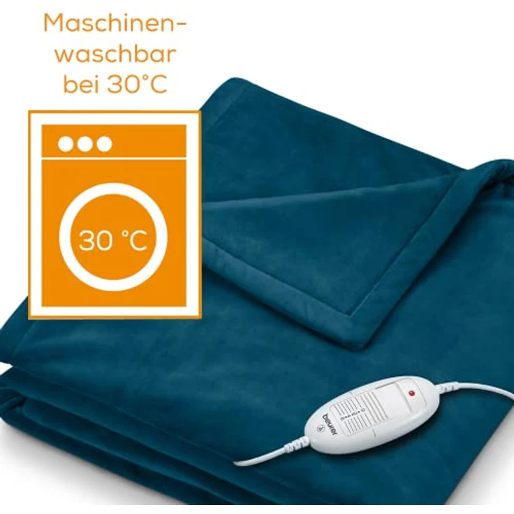 Beurer HD 75 Ocean Heizdecke, kuschelig weiche Wärmezudecke, 6 Temperaturstufen, maschinenwaschbar, mit Abschaltautomatik und besonders sicher, petrol, 180 x 130 cm – Bild 3