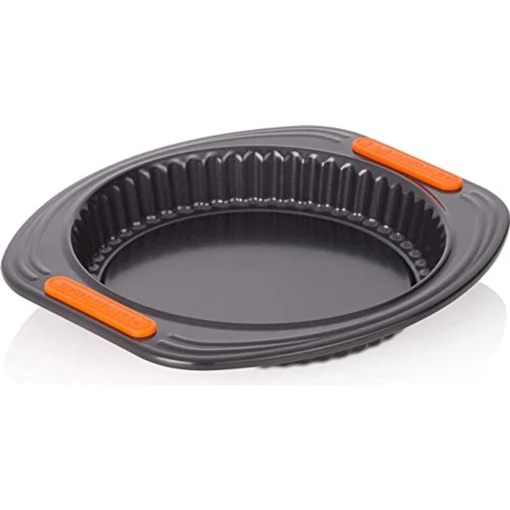 Le Creuset Antihaft Quiche- und Obstkuchenform, Ø 28 cm, Hebeboden, PFOA-frei, Sauerteigbeständig, Aus Karbonstahl gefertigt, Anthrazit-Orange – Bild 3