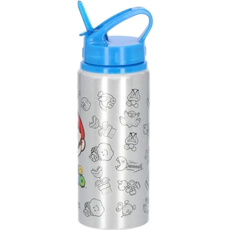 Super Mario Aluminium Trinkflasche, 710 ml Wasserflasche mit auslaufsicherem Deckel und buntem Design – Bild 7