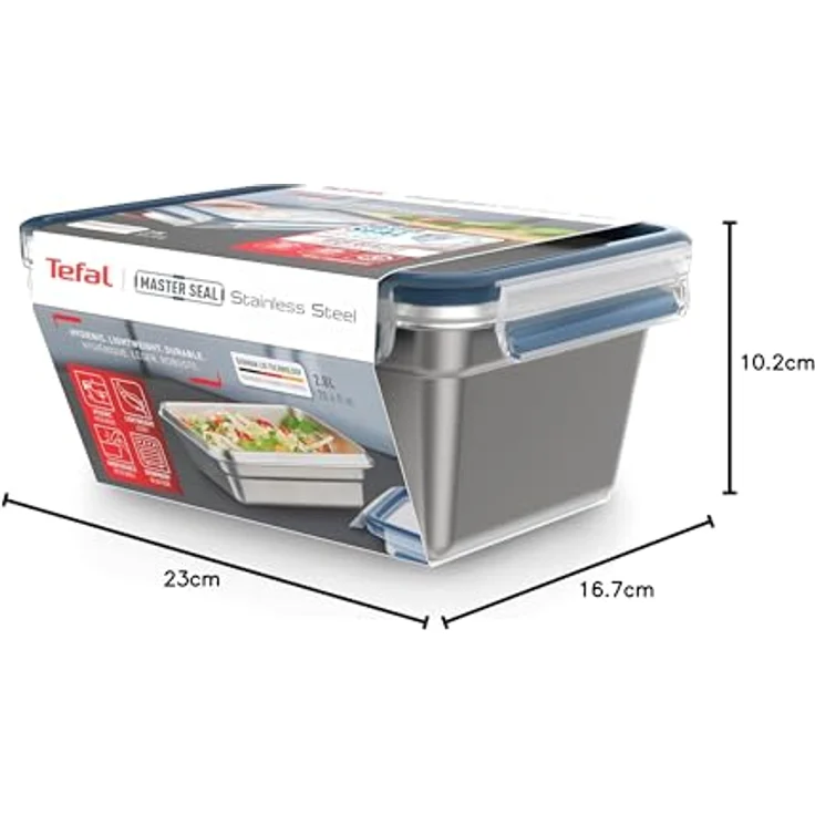 Tefal 2 L Master Seal, rechteckiger Vorratsbehälter aus Edelstahl, spülmaschinenfest, mit Unterteilung für organisierte Lebensmittelaufbewahrung – Bild 5