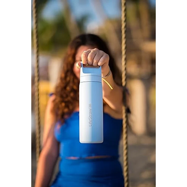 LifeStraw Go Series - Doppelwandige BPA-freie vakuumisolierte 530 ml Edelstahl-Wasserfilter-Flasche für Reisen und den täglichen Gebrauch; isländisches Blau – Bild 4