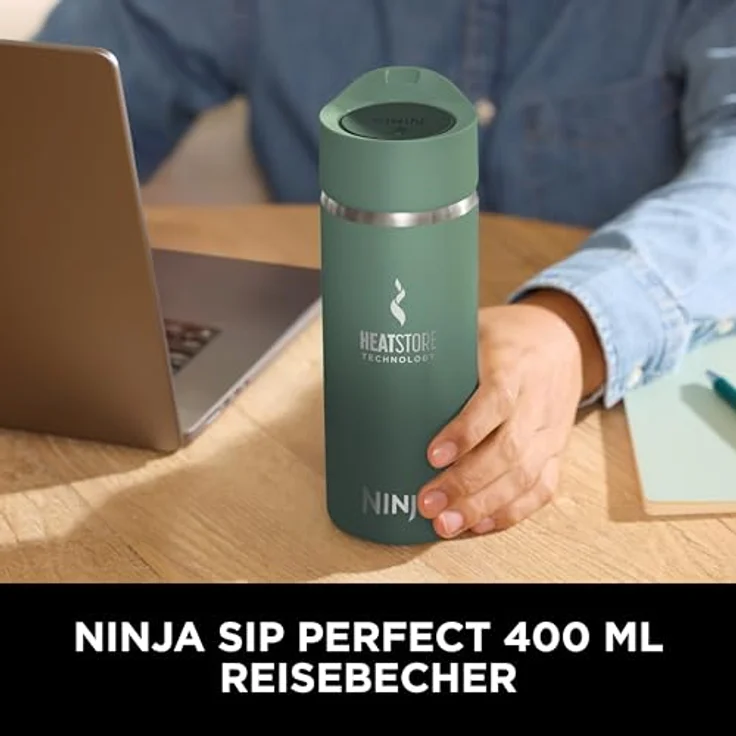 Ninja 400 ml Sip Perfect Thermosflasche für Heißgetränke, BPA-frei, spülmaschinenfest, auslaufsicher, grün, DW1603EUUKGN – Bild 2
