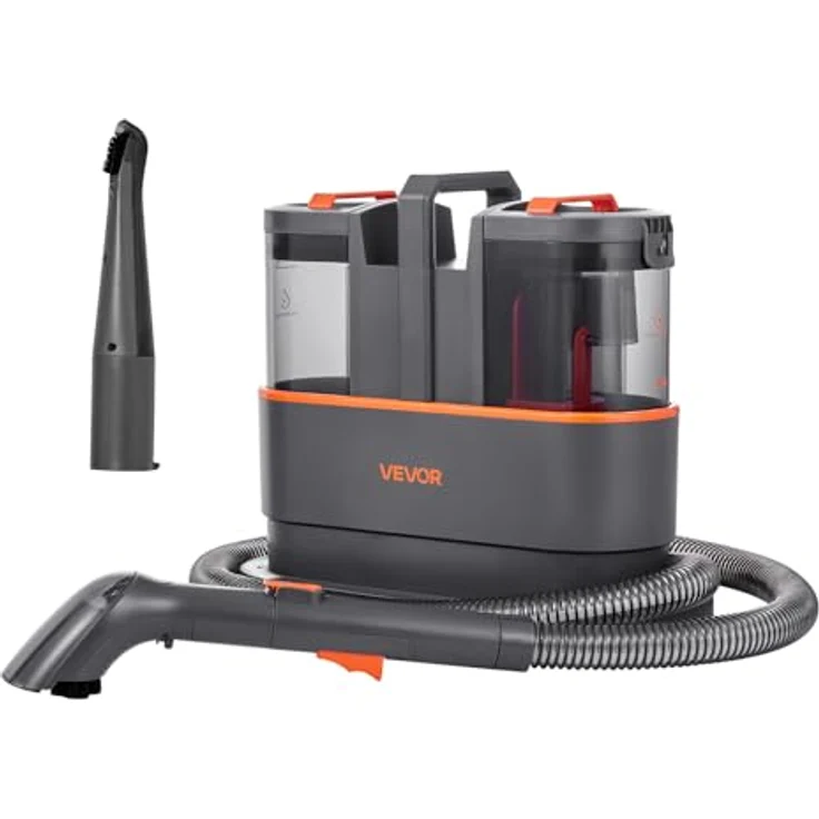 VEVOR Teppichreinigungsmaschine CX002C, tragbarer Polsterreiniger mit 1,5 L Frischwassertank und 0,8 L Schmutzwassertank, starke Saugkraft von 11,5 kPa, Dunkelgrau + Orange – Bild 1