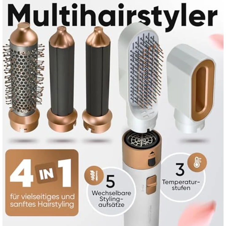 ProfiCare Lockendreher PC-HAS 3132, Warmluftbürste, 4in1 Hairstyler, 5 wechselbare Stylingaufsätze, ergonomischer Griff, Rose – Bild 2