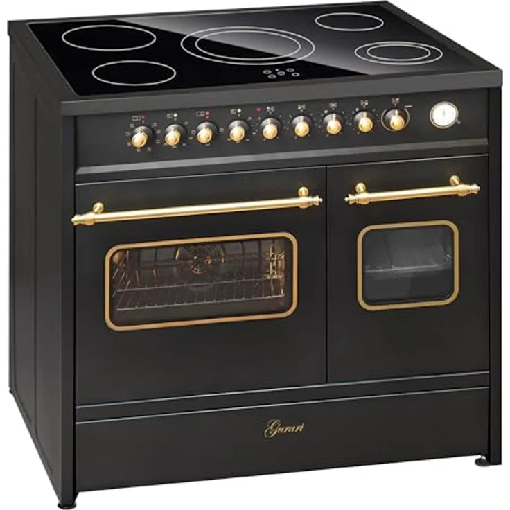 Gurari Elektro-Standherd GCH E 912 DF BL r+GCH 046 Bl 9, 90 cm mit Doppelbackofen, Dunstabzugshaube, retro Schwarz, 1000 m³/h Saugkraft – Bild 2