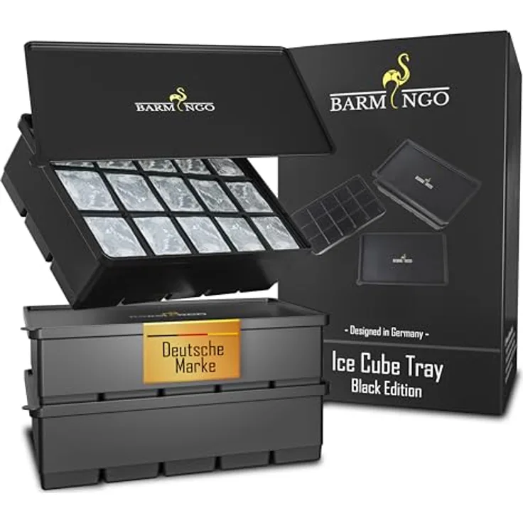 BARMINGO Silikon Eiswürfelform XXL (3er Set) – BPA-frei, auslaufsicher und spülmaschinenfest, große Eiswürfel (3×3 cm), schwarz