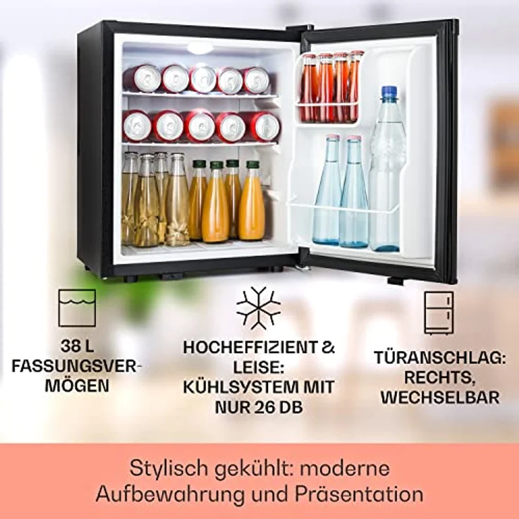 Klarstein Mini Kühlschrank 38L, leiser Kühlschrank für Getränke, Snacks & Kosmetik, verstellbare Ablagen, Temperatur 6-18°C, ideale Minibar für kleine Räume – Bild 2