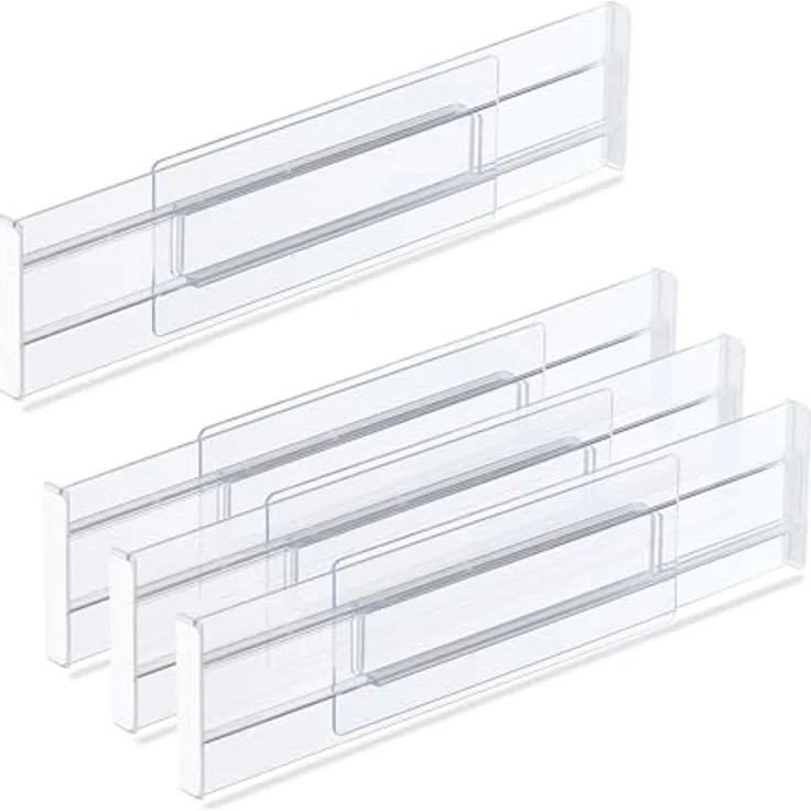 Relaxdays 4x Schubladentrenner, Verstellbares Küchen Organizer Set mit Anti-Rutsch-Stickern, Transparent – Bild 1