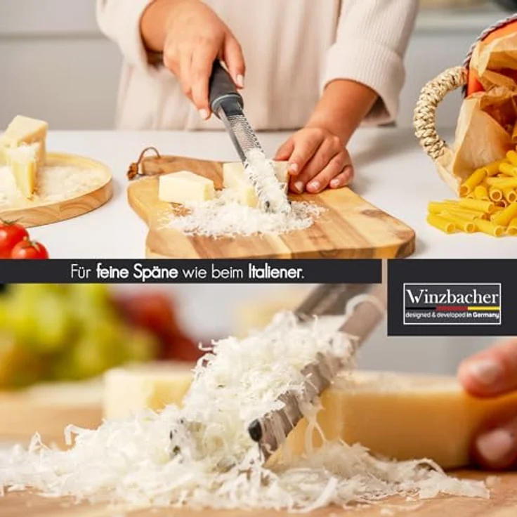 Winzbacher Premium Zester Reibe, rasiermesserscharfe Edelstahl-Klinge, spülmaschinenfest, inkl. Schutz & Reinigungsbürste – Bild 5