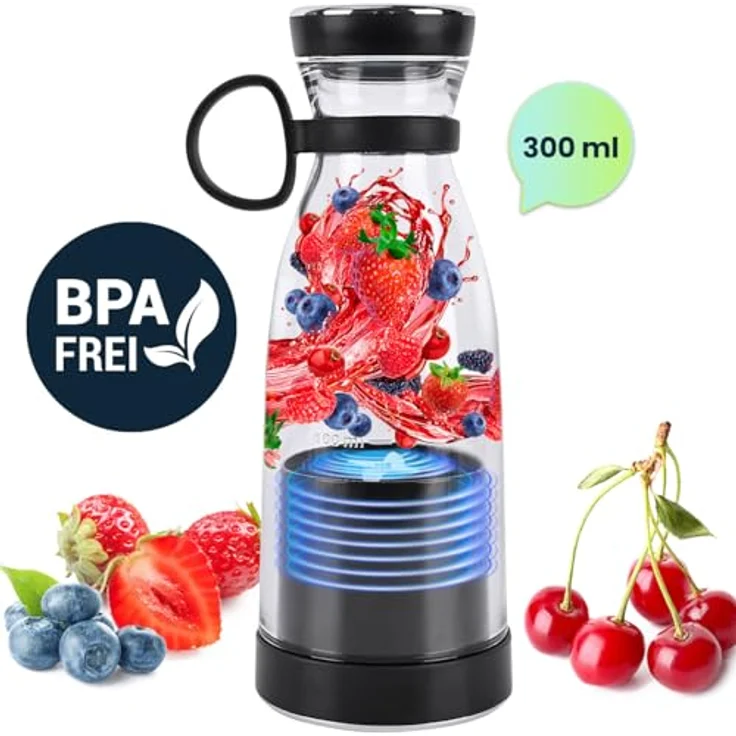 shop'n smile ideoon Smoothie-Maker, mobiler Vitamin-Kick Mixer mit Akku, 120 W, 300 ml, Schwarz, für Fitness und unterwegs – Bild 3
