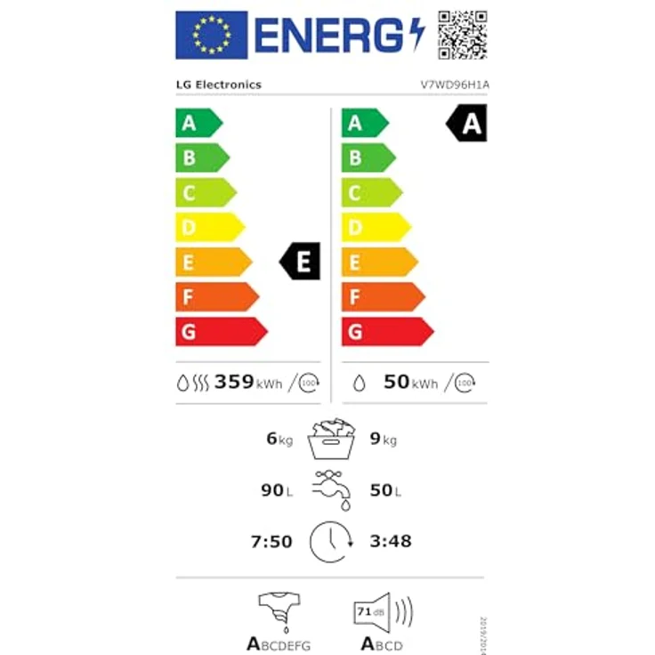 LG V7WD96H1A, Waschtrockner, Energieeffizienzklasse E, Standgerät, Breite 60 cm, Geräuschemissionsklasse A – Bild 8