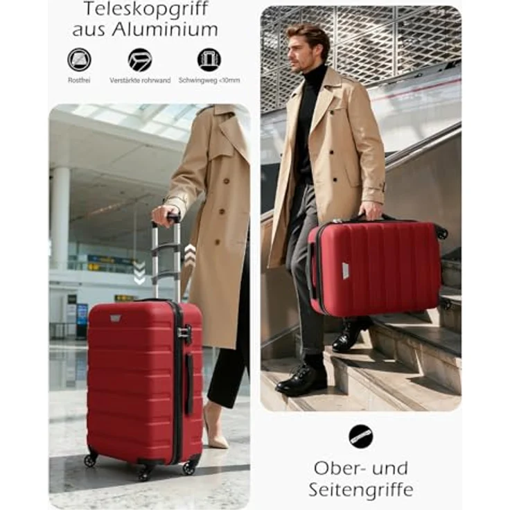 COOLIFE 2-Teiliges Kofferset, Hartschale aus PC+ABS, leicht und robust, 360° Spinner Räder, YKK Reißverschluss, TSA Zahlenschloss, rot – Bild 5