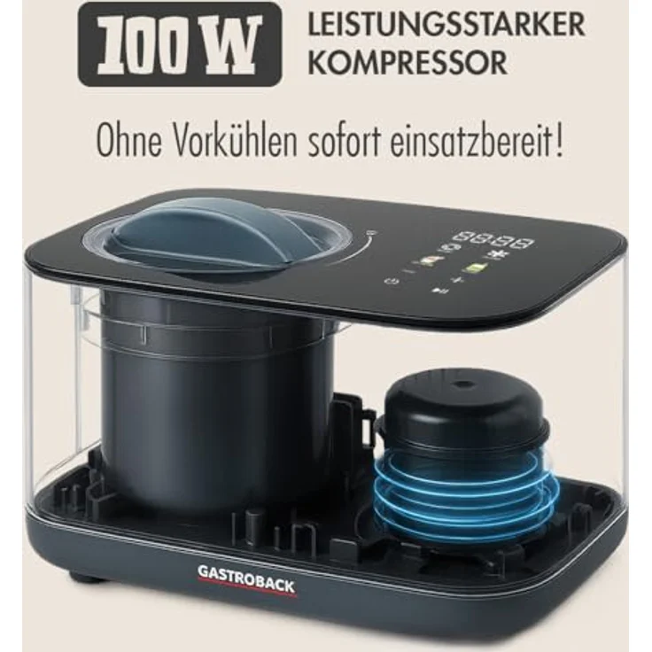 GASTROBACK Mini Eismaschine 2-in-1 mit Kompressor, 100 Watt, Eiscreme- und Joghurtmaschine für Zuhause, gleichmäßige Rührleistung, automatische Kühlfunktion, kompaktes Design – Bild 5