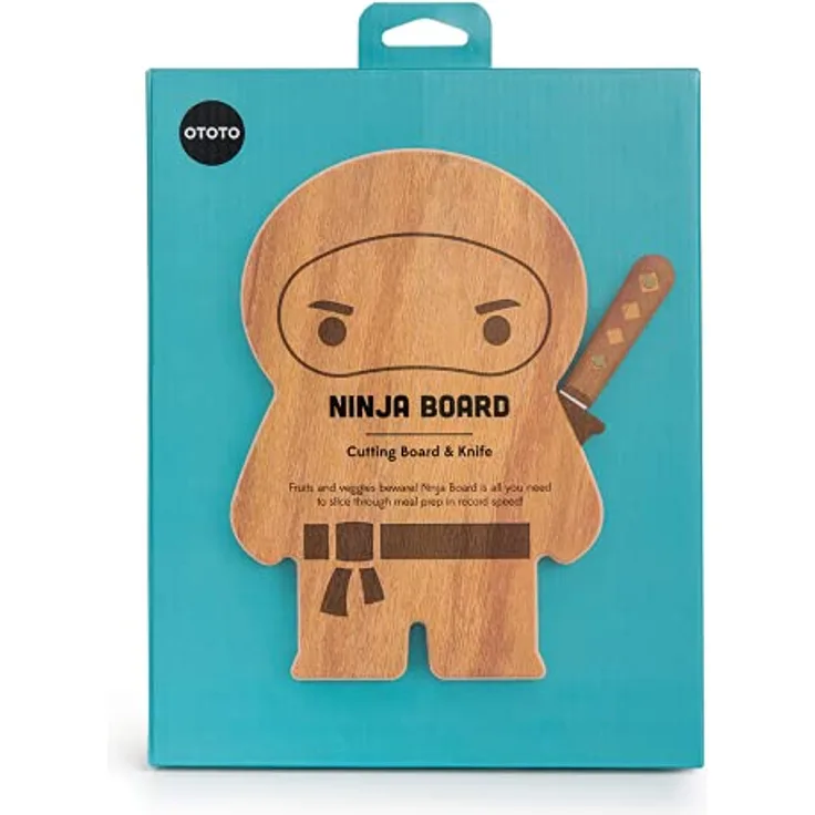 OTOTO – Ninja Board – Kleines Schneidebrett und Messer Set – Küchengeschenk zum Schneiden von Obst und Gemüse – Brett aus Holz und Messer aus Edelstahl – Maße – 25,4 x 17,8 x 1,5 cm