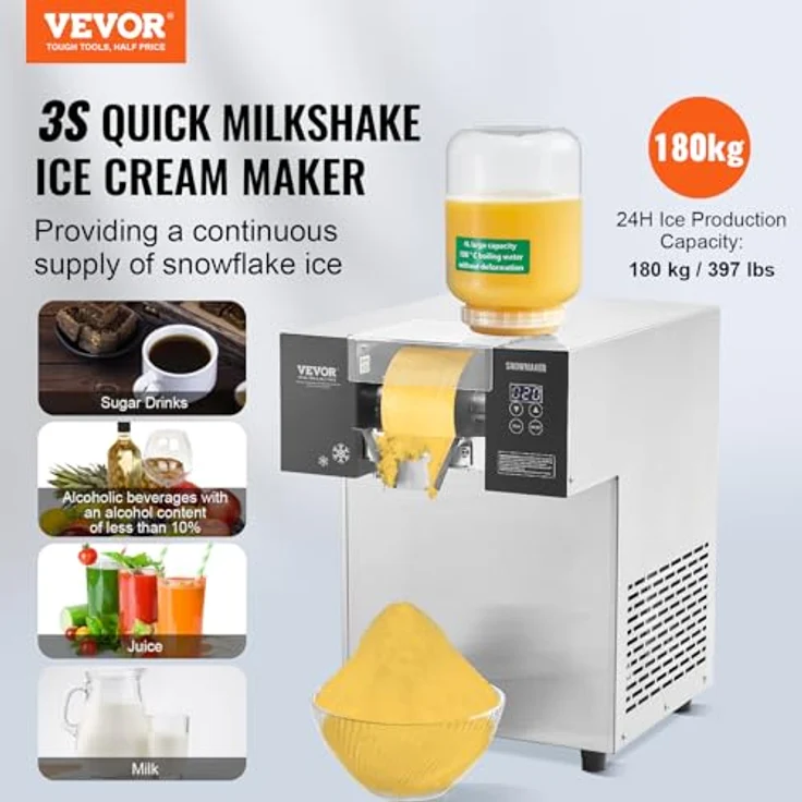 VEVOR Kommerzielle Schneeflocken-Eismaschine Schneeeisbereiter, 180kg/Tag, Edelstahl-Eisrasierer mit Touch-Screen – Bild 2