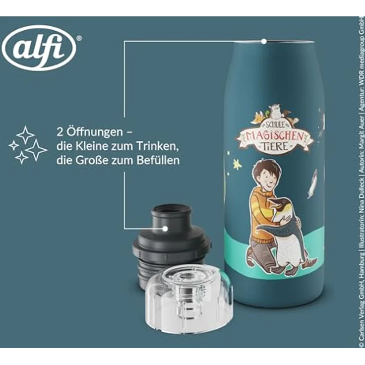 alfi KIDS ISO BOTTLE 350ml Benni, Isoliertrinkflasche für Kinder aus Edelstahl, auslaufsicher mit Drehverschluss, hält 12 Stunden heiß, 24 Stunden kalt, für Kohlensäure geeignet, BPA-frei – Bild 5