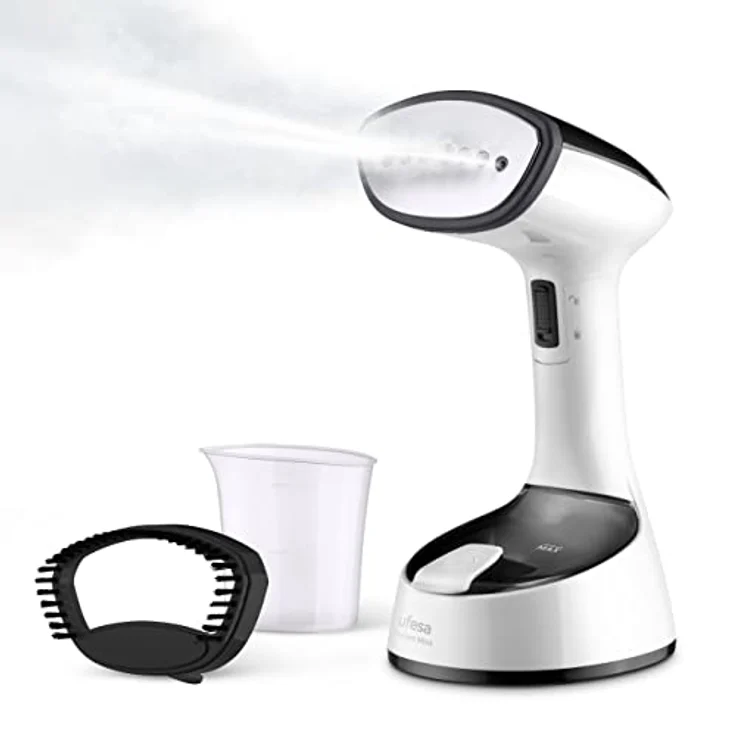Ufesa Steamer Dampfglätter für Kleidung zusammenklappbar Vertikales Reisebügeleisen, 1470W, 150ml Tank, entfernt Falten, Gerüche und desinfiziert, Dampfbürste für dicke Stoffe, fertig in 25s, Schwarz – Bild 1