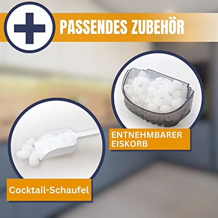 Sommertal Eiswürfelmaschine EM12C - Ice Maker mit schneller Eisherstellung ab 6 Minuten, 12kg pro Tag, 2 Würfelgrößen, mit Schaufel & Entnahmekorb - Eiswürfelbereiter, Eiswürfelmaschine klein – Bild 3
