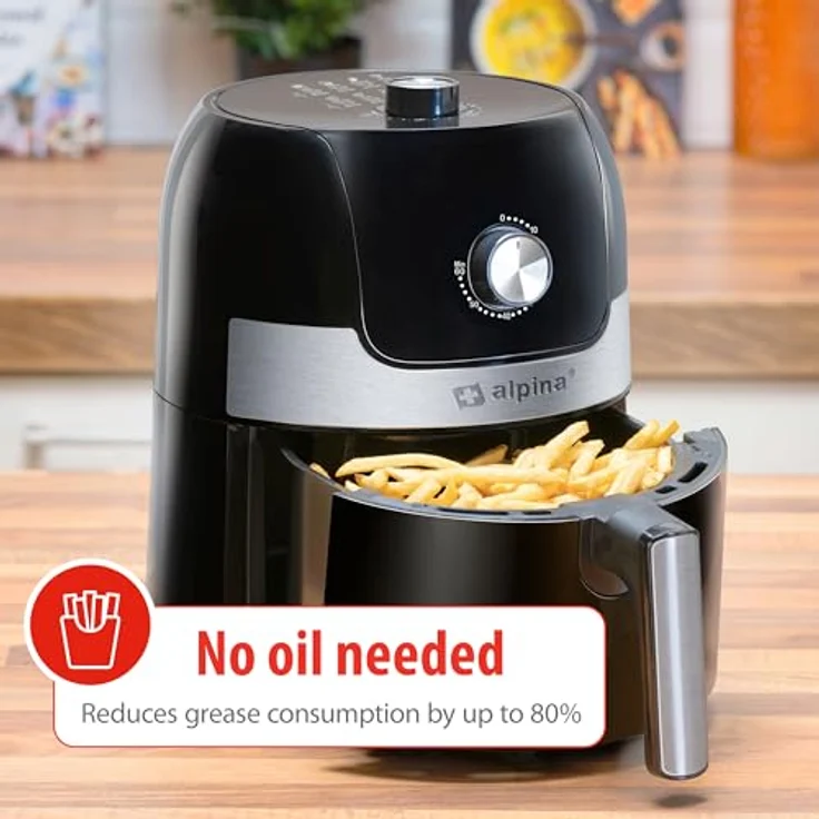 alpina Heißluftfritteuse 24640, 3,5L, 1400W, Temperatur einstellbar 80-200°C, für 3-5 Personen, Timer bis 60 Min, spülmaschinenfreundlich, schwarz – Bild 7