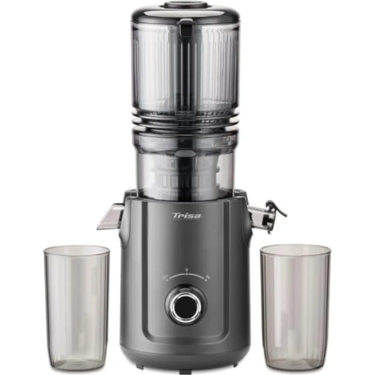 Trisa Slow Flow Juice Entsafter, 300 W mit Cold Press Technologie und extra großem Einfüllschacht, schwarz