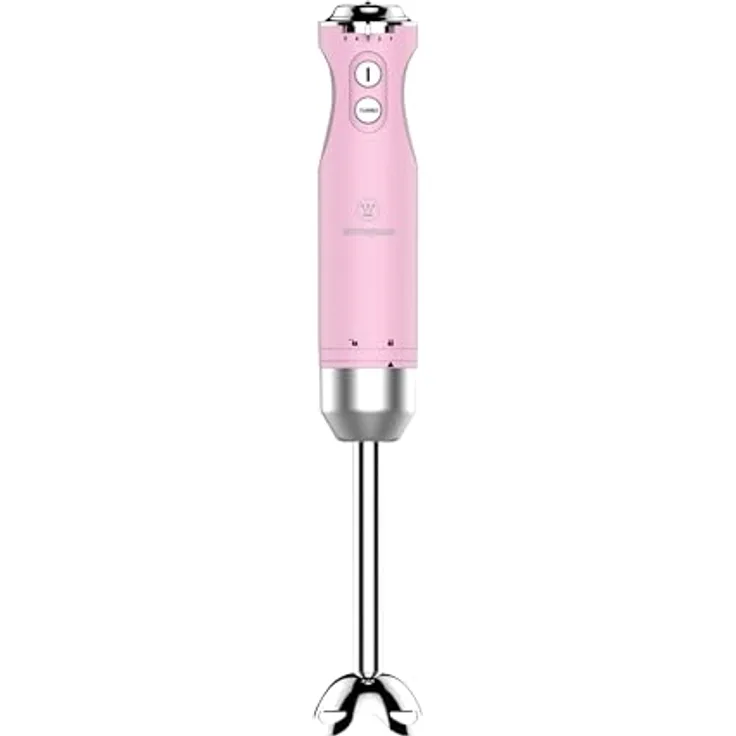 Westinghouse Retro Stabmixer, 4 Geschwindigkeitsstufen, Turbofunktion, 2 Flügelmesser, Edelstahl, Ergonomischer Griff, Abnehmbarer Stab, Aufbewahrungstasche, 600 Watt, pink