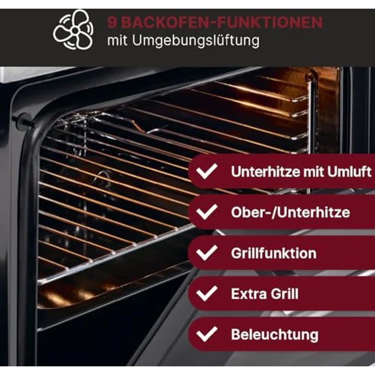 Bomann EBO 7911 inox Einbaubackofen | 56L Backofen mit Touch Control & 9 Funktionen | Heißluft & Grill | aushängbare Tür – Bild 3