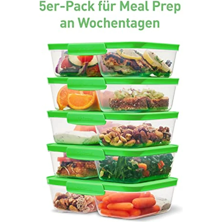 Sistema NEST IT Frischhaltedosen Meal Prep Boxen, 870 ml, luftdichte Vorratsdosen mit Fächern und Deckel, BPA-Frei, Grün, 5 Stück – Bild 5