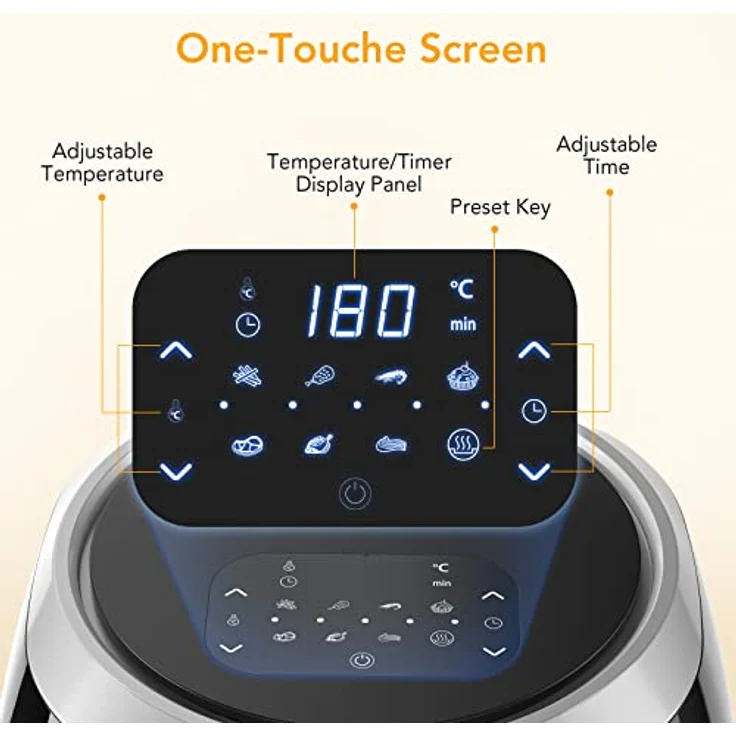 Heißluftfritteuse, Heissluftfritteuse onhe Öl 8L 1800W, Air Fryer mit Sichtfenster, Einstellbare Temperaturregelung, Digitalem LED-Touchscreen, 8 Programmen, Rezepte& Einfache Reinigung-Acekool FT2 – Bild 2