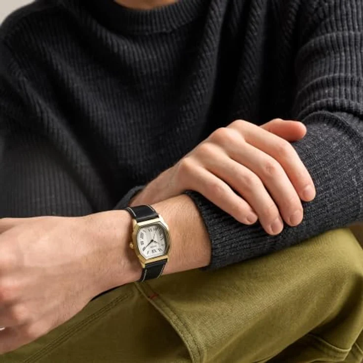 Fossil Harlow, Herren 33MM goldfarbene Edelstahl-Armbanduhr mit cremefarbenem Zifferblatt, FS6215, schwarz-ledernem Band, 3-Zeiger-Quarzwerk, wasserdicht bis 30 m – Bild 2