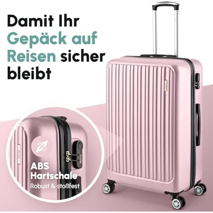 Easy Move ABS Hartschalenkoffer [ERGONOMISCH & SICHER] - Großer Trolley Koffer mit 360° Rädern, Zahlen Schloss - reisekoffer groß, hartschalenkoffer, Luggage (Pink, Set) * – Bild 2