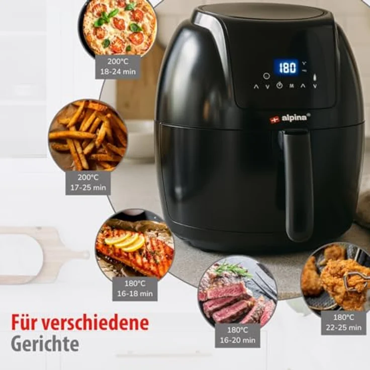 alpina Heißluftfritteuse - 5 Liter - 230V - Airfryer - Digitaler Touchscreen - Huhn, Gemüse, Brot, Muffin - 7-8 Personen – Bild 6