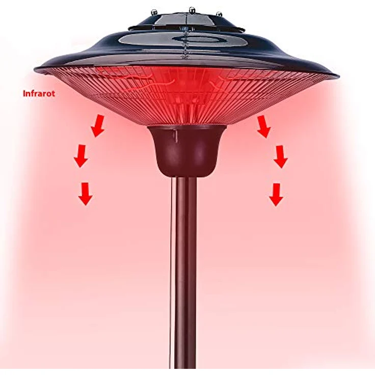 Elektro Terrassen Heizstrahler zum stellen oder hängen | 750-1500 Watt | Spritzwasserschutz (Heizpilz Standfuß Ø 50cm 2 Heizstufen) – Bild 4