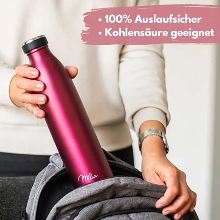 Milu Edelstahl Trinkflasche 1500ml, isolierte Thermosflasche, doppelwandig, auslaufsicher, kohlensäure geeignet, Berry – Bild 3