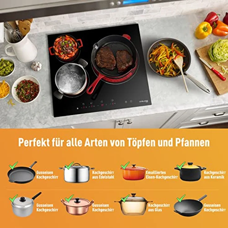 GASLAND Chef CH603BF, Autarkes 60cm Glaskeramikkochfeld mit 3 Kochzonen, Zweifach-Zone, Touch-Steuerung, Kindersicherung, 5,4 kW – Bild 5