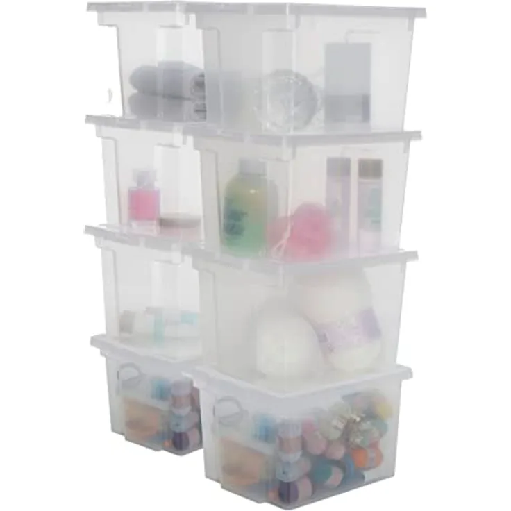 Iris Ohyama, Kunststoff-Aufbewahrungsboxen mit gewölbtem Deckel und Clips, 10L, Set von 8, nestbar, BPA-frei, Büro, Wohnzimmer, DDUSB-S, Klar