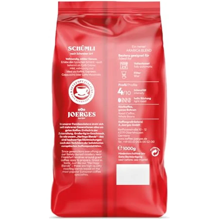 Joerges Schümli, geröstete Kaffeebohnen, 1 kg, helle Röstung, 4/10 Intensität – Bild 2